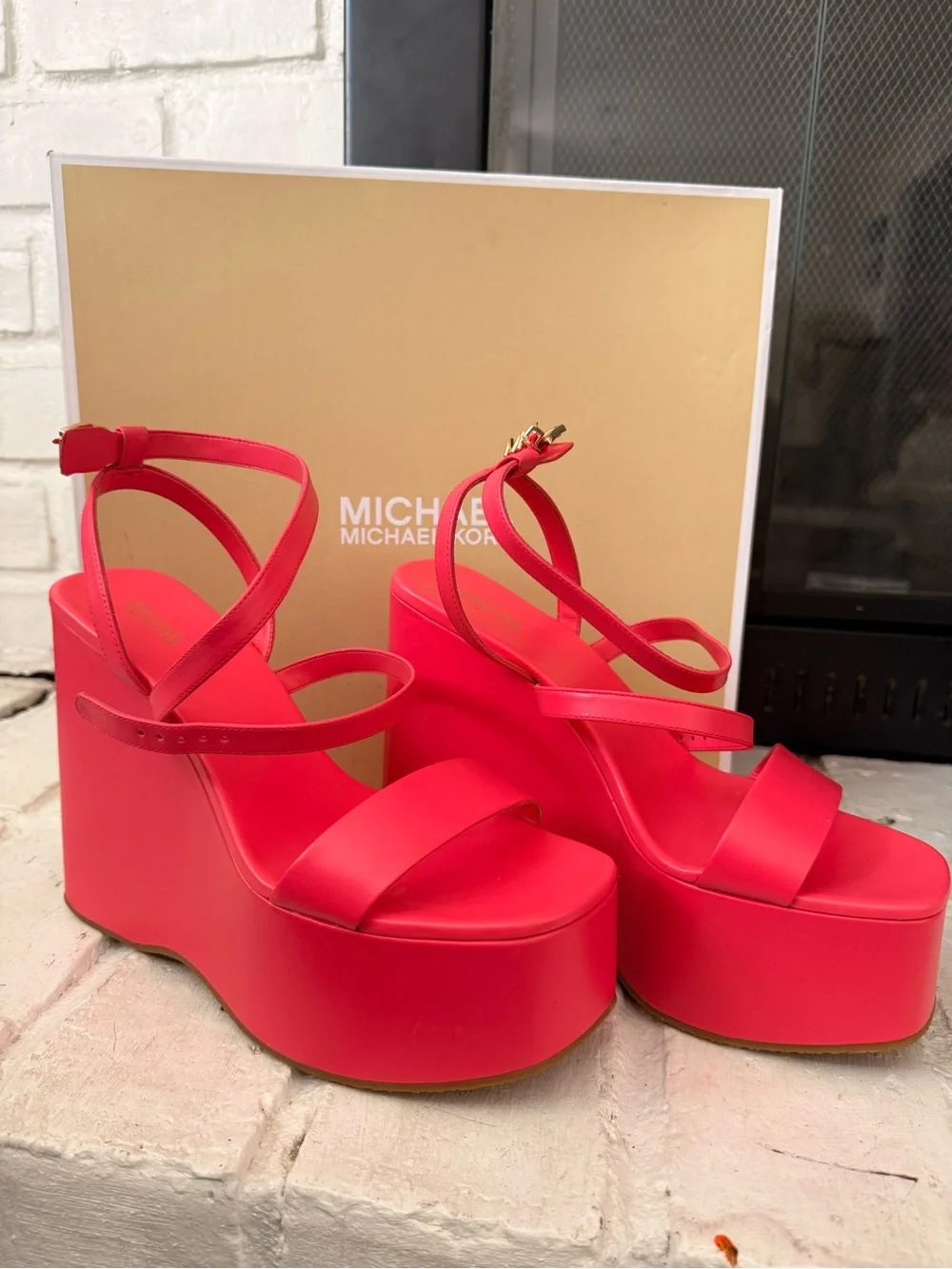 Michael Kors Bright Red Platform Wedge Sandals